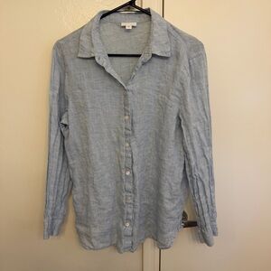 J. Jill 100% Linen Button Down Shirt Women’s Small Light Blue Long Sleeve